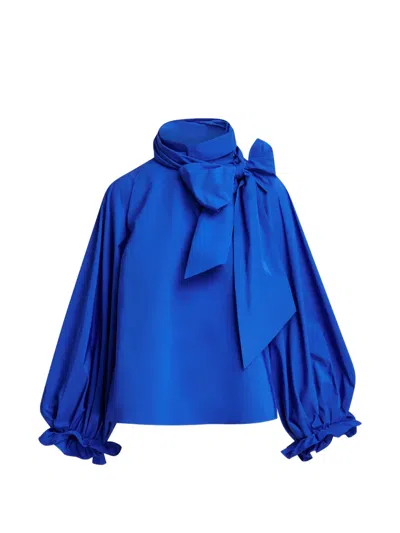 Essentiel Antwerp Keily Pussy-bow Voluminous-sleeve Blouse In Blue