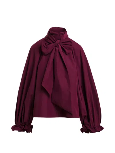 Essentiel Antwerp Keily Pussy-bow Voluminous-sleeve Blouse In Burgundy