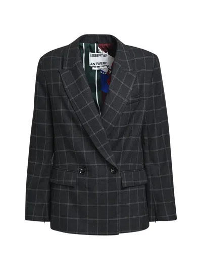 Essentiel Antwerp Kendra Checked Double-breasted Blazer In Grey