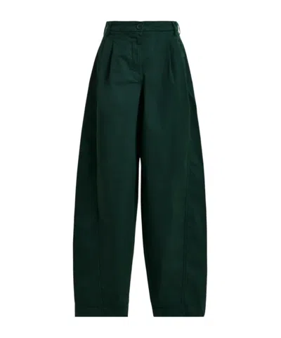 Essentiel Antwerp Khaki Tapered Cotton Pants With Twisted Seams In Green