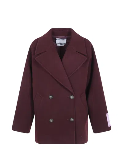 Essentiel Antwerp Kidney Double-breasted Coat In Burgundy