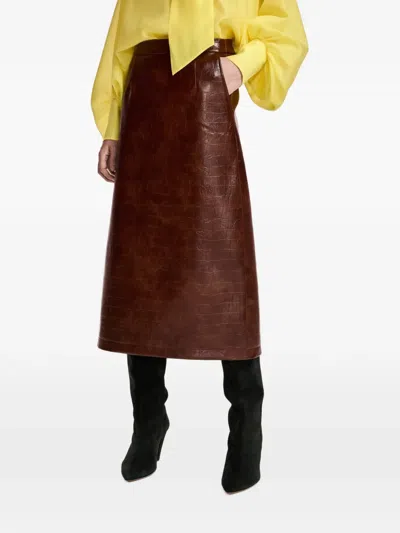 Essentiel Antwerp Kind Faux Leather Skirt Cigar Lounge In Brown