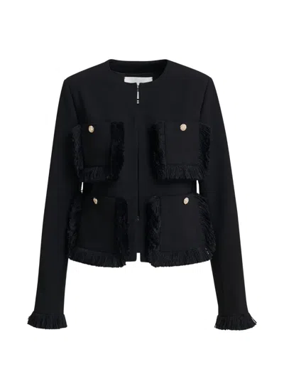 Essentiel Antwerp Kinetic Fringed Jacket In Black