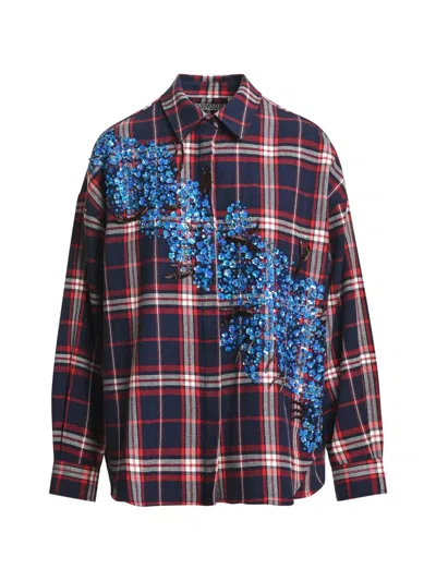 Essentiel Antwerp Kirke Sequin-embellished Checked Shirt In Blue