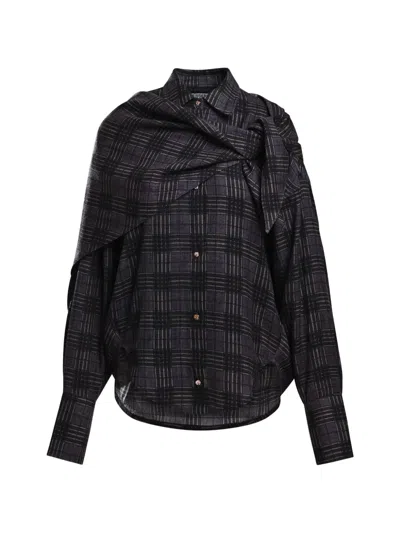 Essentiel Antwerp Kiss Checked Scarf-detail Shirt In Grey