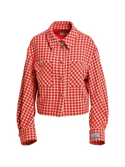 Essentiel Antwerp Kitten Checked Buttoned Jacket In Orange