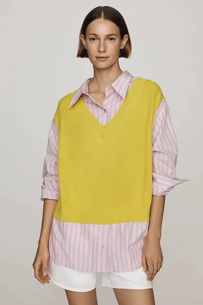 Essentiel Antwerp Knit Twofer Shirt Top In Yellow