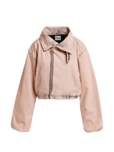 Essentiel Antwerp Koffee Zip-fastening Denim Jacket In Pink