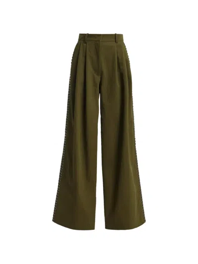 Essentiel Antwerp Korrupt Stud-embellished Pleated Trousers In Green