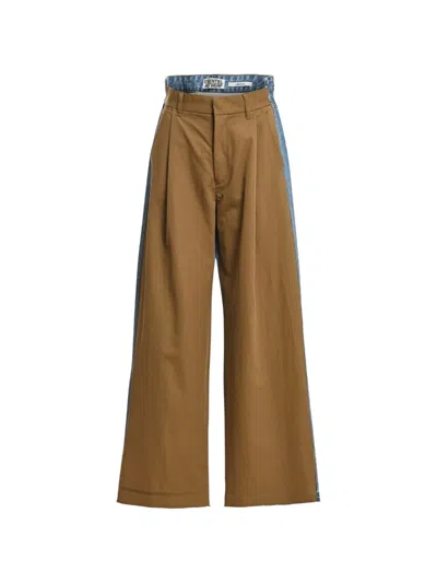 Essentiel Antwerp Krisp Denim-panel Wide-leg Trousers In Brown