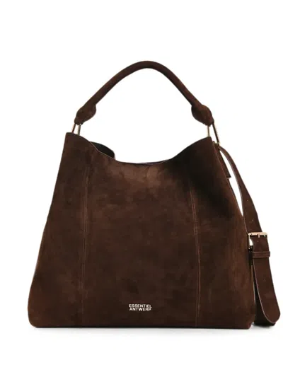Essentiel Antwerp Kroon Suede Shoulder Bag In Brown