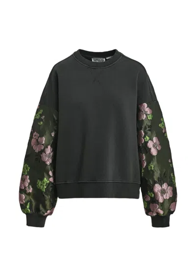Essentiel Antwerp Kueer Floral-jacquard Sleeve Sweatshirt In Gray