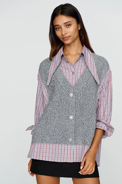 Essentiel Antwerp Kute Cotton Wool Vest Buttondown Shirt In Gray