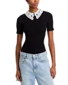 Essentiel Antwerp Halamo Top With Lace Collar Black In Black