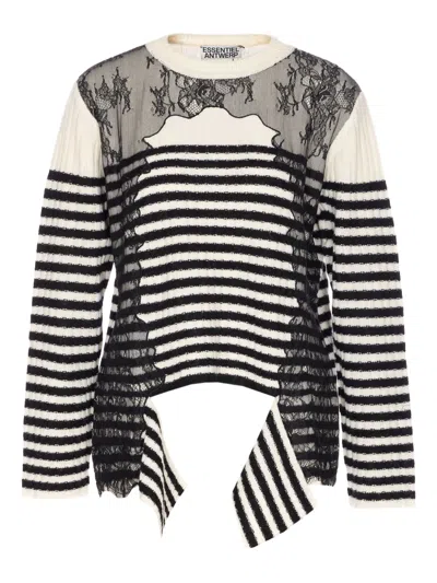 Essentiel Antwerp Lace-insert Striped Sweater In Black