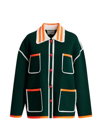 Essentiel Antwerp Lace-embroidered Strawberry-button Cardigan In Green
