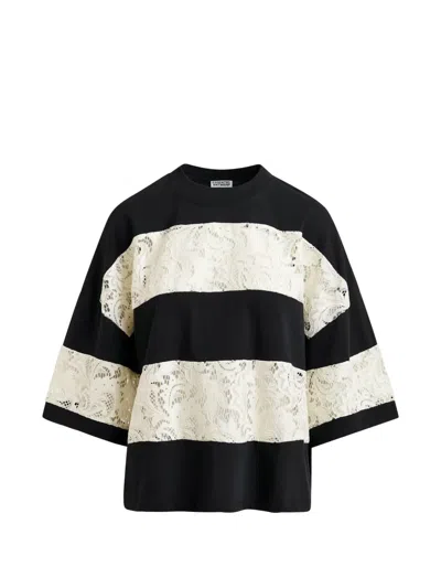 Essentiel Antwerp Lace-striped T-shirt In Black