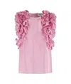 Essentiel Antwerp Multi-ruffle Silk Top With Discreet Zip Closure In Pink