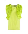 Essentiel Antwerp Ruffled Silk Top With Back Zip Closure In Yellow