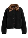Essentiel Antwerp Leopard-print Collar Button-fastening Cardigan In Black