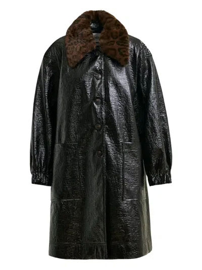 Essentiel Antwerp Leopard-print Collar Coat In Black