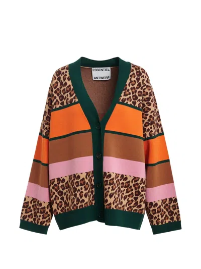 Essentiel Antwerp Cardigan In Colour-block-optik Mit Leopardenmuster In Multi