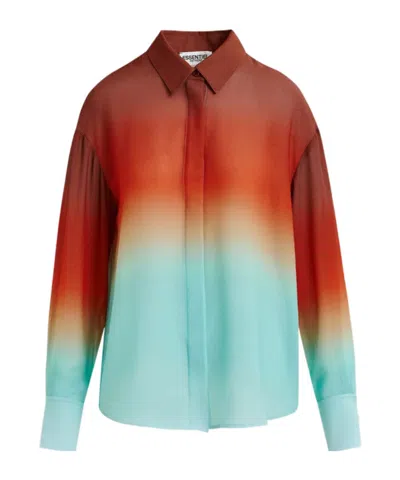 Essentiel Antwerp Light Blue And Burned Orange Shirt With Tie-dye Print