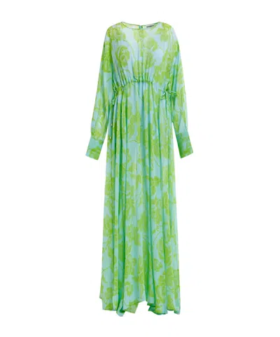 Essentiel Antwerp Light Blue And Green Maxi-length Dress With Floral Print In Ct