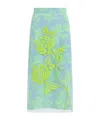 Essentiel Antwerp Light Blue And Mint Green Tule Midi Skirt With Sequin Floral Embroideries In Green