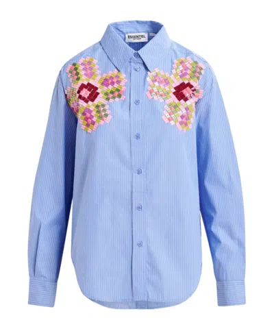 Essentiel Antwerp Light Blue Sequin-embroidered Pinstripe Shirt