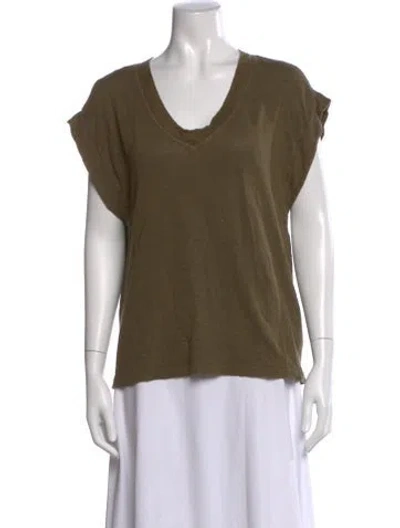 Pre-owned Essentiel Antwerp Linen V-neck T-shirt In Green
