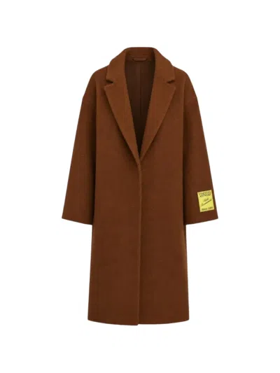Essentiel Antwerp Logo-patch Single Breasted Coat In Brown