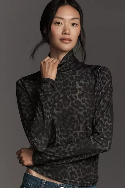 Essentiel Antwerp Long-sleeve Leopard Turtleneck Top In Black