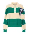 Essentiel Antwerp White And Green Hamam Striped Polo In Green