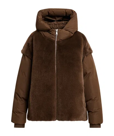 Essentiel Antwerp Kbeauty Faux-fur Panelled Puffer Jacket In Brown