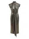 Essentiel Antwerp Lurex Mock-neck Midi Dress In Gray