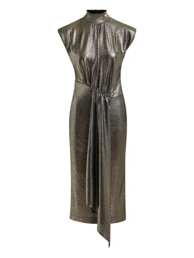 Essentiel Antwerp Lurex Mock-neck Midi Dress In Gray