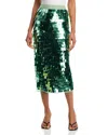 Essentiel Antwerp Midi Sequin Pencil Skirt In Green