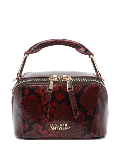Essentiel Antwerp Mini Bobbi Snake-print Top-handle Clutch Bag In Red