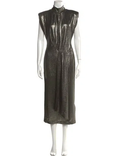 Pre-owned Essentiel Antwerp Mock Neck Long Dress In Green