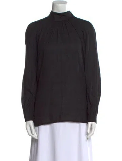 Pre-owned Essentiel Antwerp Mock Neck Long Sleeve Blouse In Black