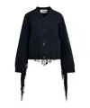 Essentiel Antwerp Navy Cropped Knitted Jacket With Fringe Details In Blue