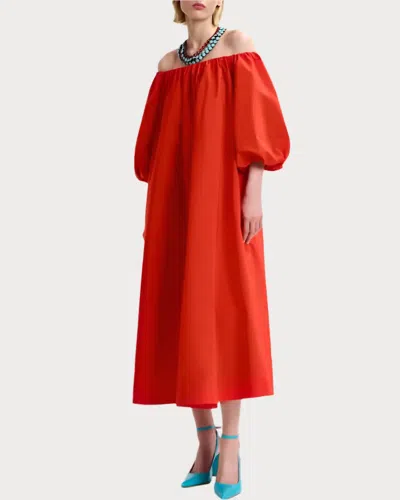 Essentiel Antwerp Off Shoulder Midi Dress In Red