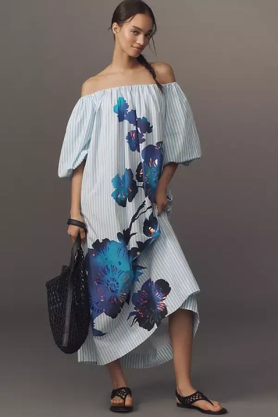 Essentiel Antwerp Off-the-shoulder Midi Dress In Blue