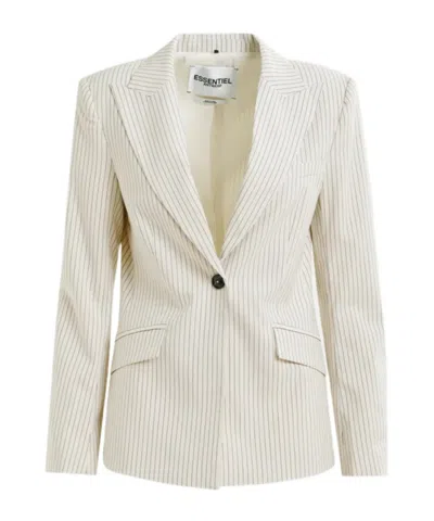 Essentiel Antwerp Off-white And Black Pinstripe Single-breasted Blazer In Beige