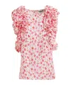 Essentiel Antwerp Floral Print Ruffle Top With Soft-fit Silhouette In Off-white/pink