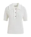 Essentiel Antwerp Off-white Polo With Ruffles And Rhinestone-embellished Buttons In White