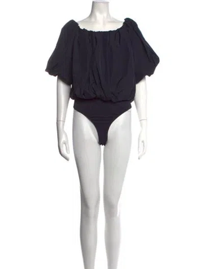 Pre-owned Essentiel Antwerp Off-the-shoulder Short Sleeve Bodysuit In Blue