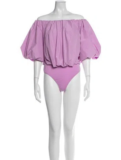 Pre-owned Essentiel Antwerp Off-the-shoulder Short Sleeve Bodysuit In Purple