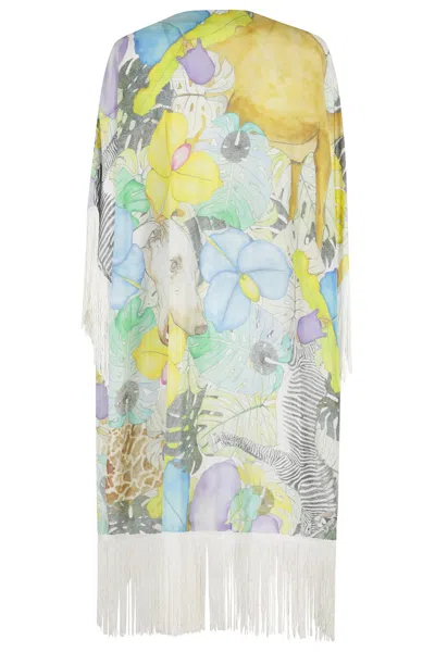 Essentiel Antwerp Oversized Silk Kimono With Tropical Pattern
